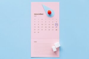 Calendar with November 2021 highlighting World Diabetes Day, a symbol for diabetes awareness.